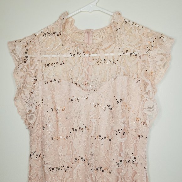 Enfocus Studios Dress Womens Sequin Lace Peach Size 4 Zipper Occasion Wedding - Picture 3 of 9